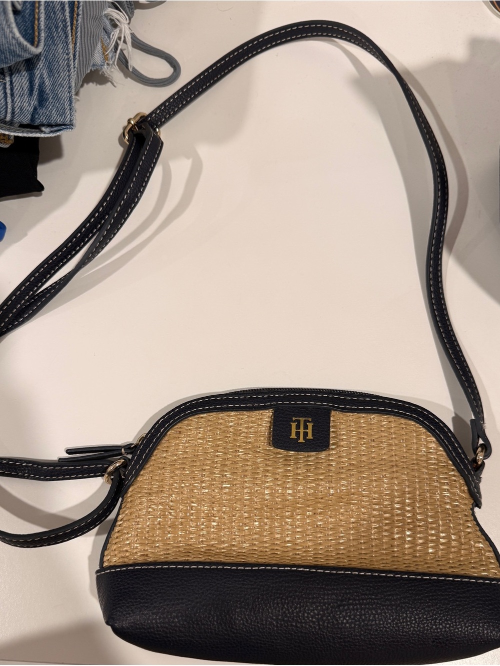 Tommy Hilfiger Navy Trim & Natural Straw Crossbody